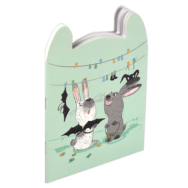 Блокнот 120*170 32 л. в точку "ДВА ДРУГА" /фигурная вырубка, мягкий переплёт (2 скобы). вн.блок - белый офсет, Обложка - мелованный картон 190 г/м², матовая ламинация/