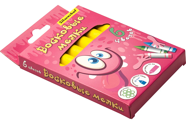 Мелки восковые 6 цв. Silwerhof Jumbo Монстрики круглые дл.115мм д.14мм картон.кор.