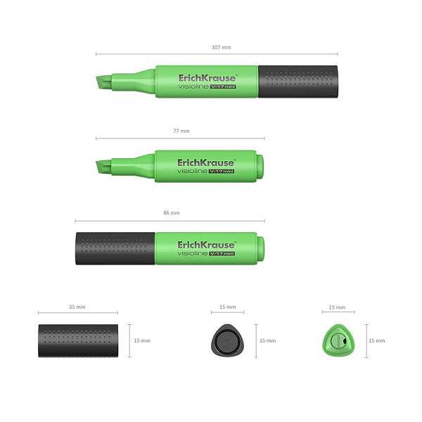 Маркер-текстовыделит ErichKrause Visioline V-17 Mini Neon, зеленый (в коробке-дисплее 24 шт.)