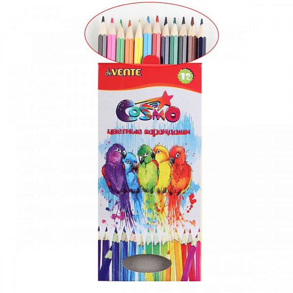 Карандаши цветные "deVENTE. Cosmo" 12 цветов, 2М, диаметр грифеля 2,8 мм, шестигранные, в картонной коробке