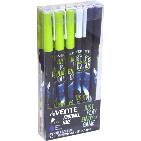Ручка гелевая 0,5 мм стираемая deVENTE. Football Time Синяя.с ластиком+ смен.стержень,2 дизайна