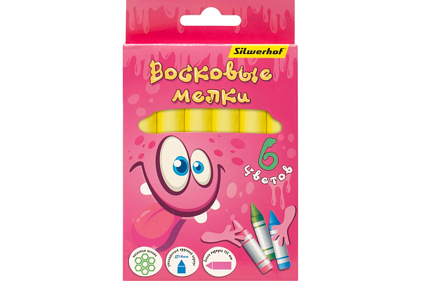 Мелки восковые 6 цв. Silwerhof Jumbo Монстрики круглые дл.115мм д.14мм картон.кор.