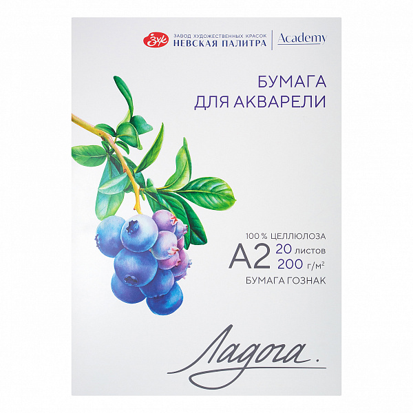 Папка д/акварели А2 20 л. "Ладога", 200 г/м2, 100% целлюлоза, среднее зерно