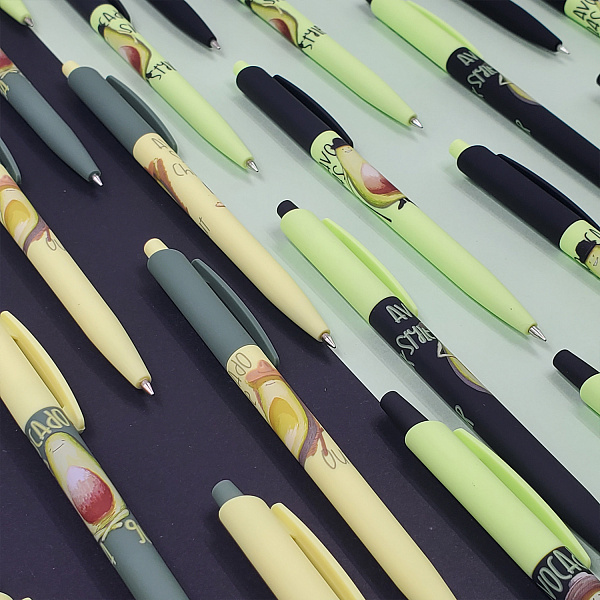 Ручка шариковая 0,5 мм "HappyClick. Avocado style. Yoga guru" СИНЯЯ 