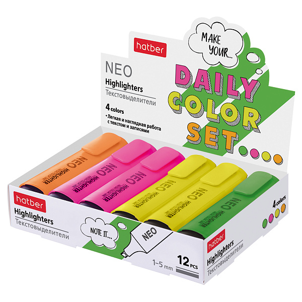 Маркер-текстовыделитель Hatber NEO NEON  1мм/5мм Ассорти 