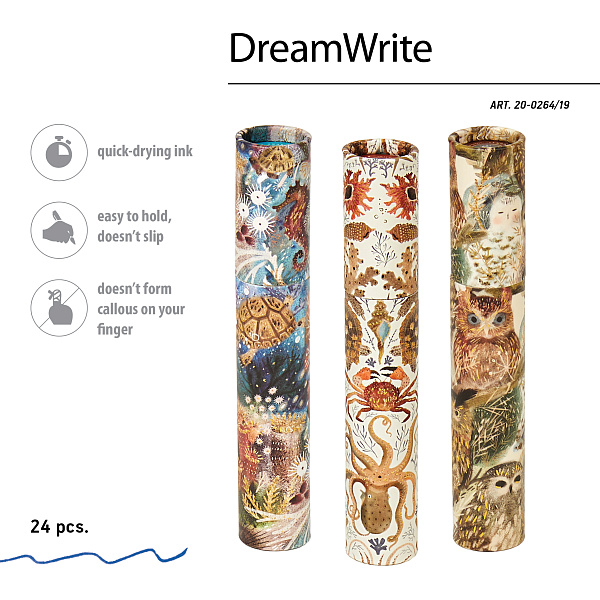 Ручка шариковая 0,7 мм "DreamWrite. "Fauna" СИНЯЯ, 3 ВИДА 