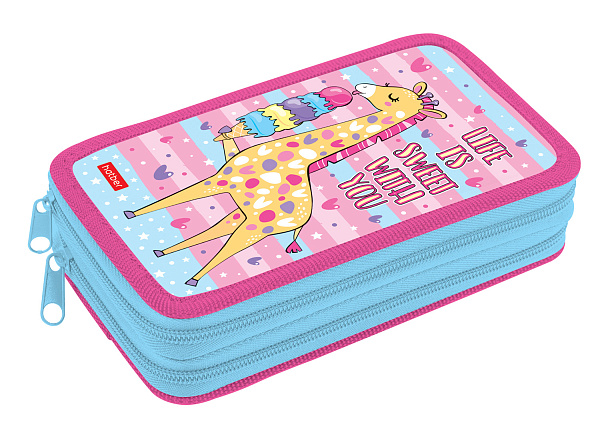 Пенал 2секц. 190*110 Hatber "Жирафик" на молнии глянц. ламин. с табл.умножения в индив.упак.