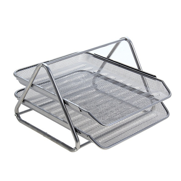 Лоток горизонтальный для бумаг INDEX, 2 отделения, сетка, металл, 350*290*185, серый