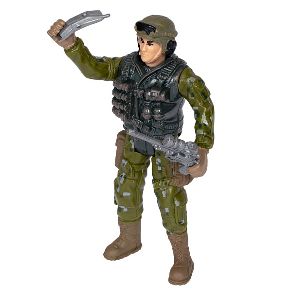 Набор "Армия" солдатик с оружием, " НАСТОЯЩИЙ БОЕЦ"  Bondibon спецназовец, форма камуфляж зел. CRD 21,5x13x3
