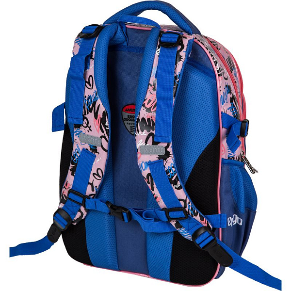 Рюкзак "deVENTE. Ergo. Forever Young" школьный 39x28x20 см (18 л) 850 г, текстильный, 2 отделения на молнии, одно с уплотненным отделением для ноутбука до 15 дюймов и книг и карманом для учебников, второе с органайзером и карабином для ключей, передн