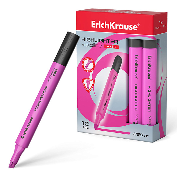 Маркер-текстовыделитель ErichKrause Visioline V-17 Neon, розовый (в коробке по 12 шт.)