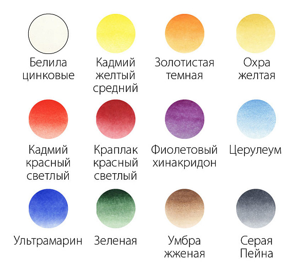 Акварель "Белые Ночи" 12 цв.  пластик/картон IWS, 12 шт х2,5 мл