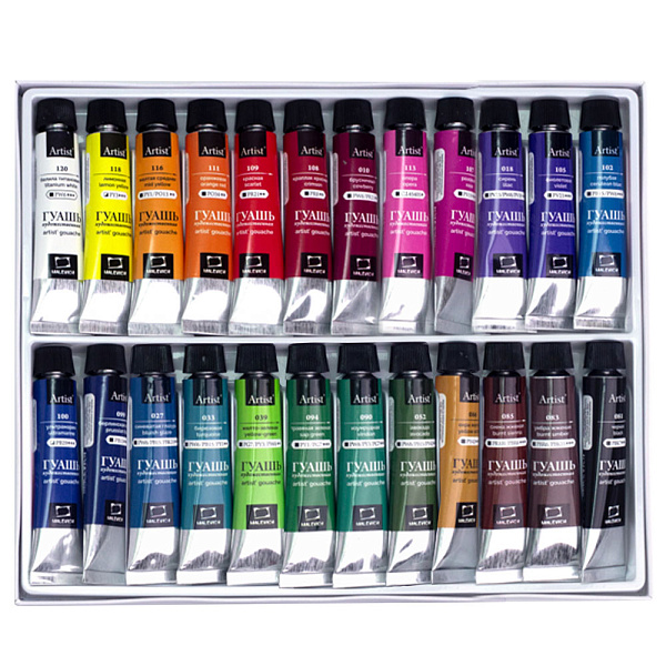 Гуашь 24 цвета по 12 мл. Малевичъ, в тюбиках
