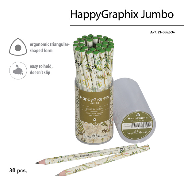 Карандаш ч/г "HappyGraphix Jumbo. Луговые травы" 4В, 3.5 MM