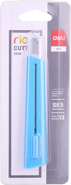 Нож канцелярский Deli E2038BLUE 80мм шир.лез.9мм синий блистер