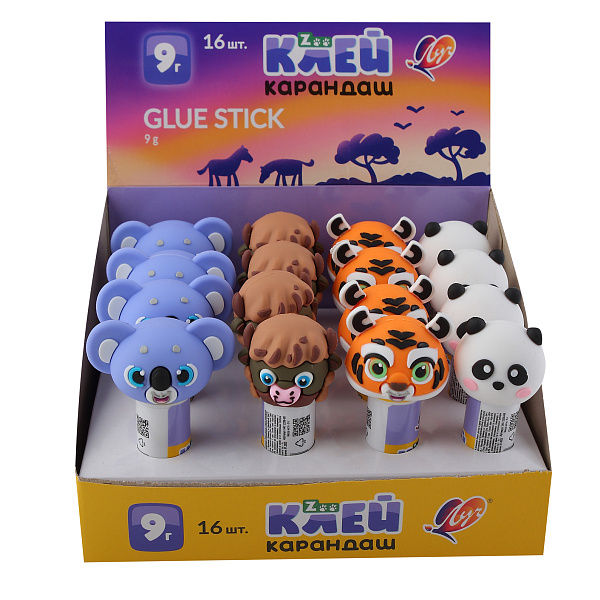 Клей-карандаш "ZOO" с фигурной крышкой, 9г Луч