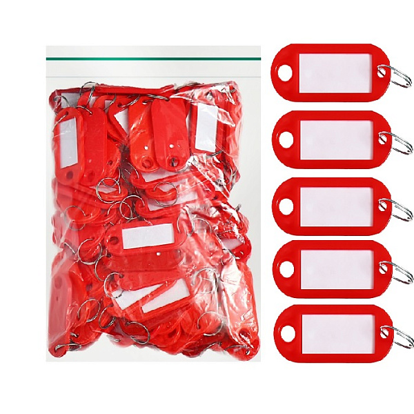 Набор брелоков для ключей 53х23 мм, окно 36х18 мм, 50 штук, цвет красный