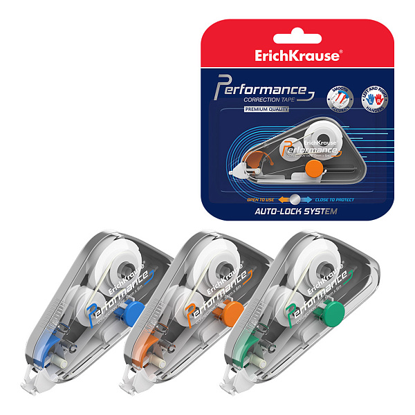 Корректирующая лента ErichKrause® Performance с фиксацией аппликатора auto-lock, 5мм х 6м (в блистере по 1 шт.)
