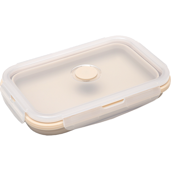 Ланчбокс складной герметичный "deVENTE" бежевый, прямоугольный, 800 мл, 18,5x13x7 см, в сложенном виде высота 3 см, силиконовый, с пластиковой крышкой, с отвестием вентиляции и силиконовой заглушкой, 