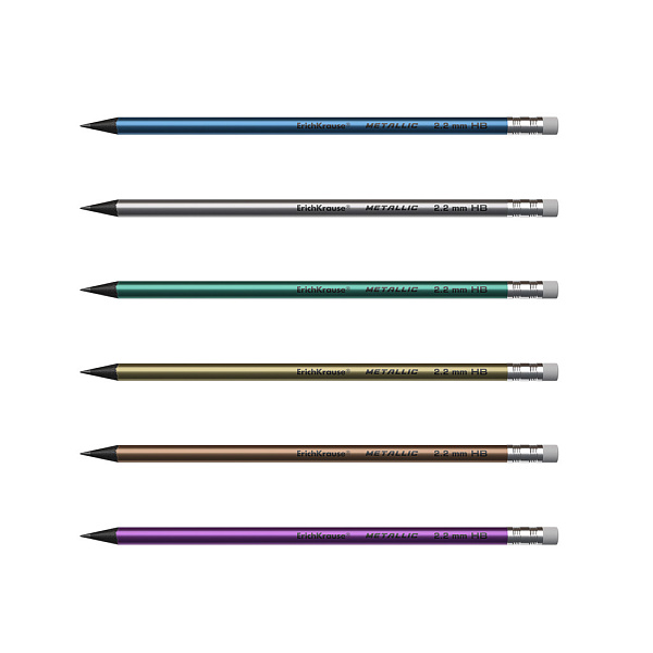 Карандаш ч/г HB с ластиком ErichKrause JOY® Metallic, пластиковый, круглый, (в тубусе)