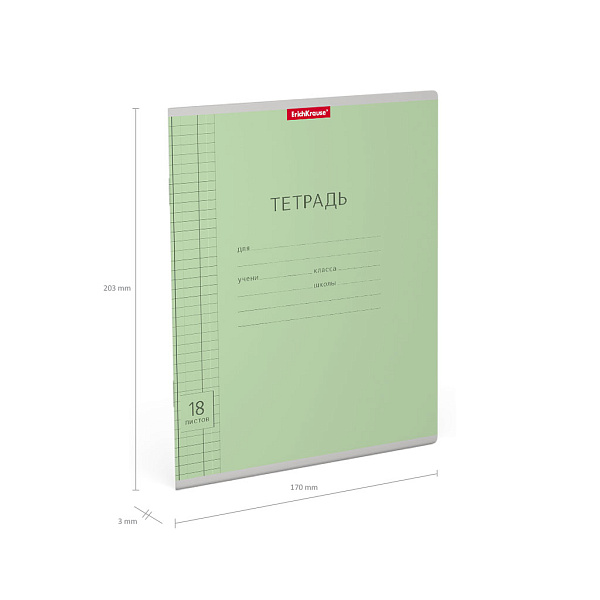 Тетрадь 18 листов в клетку "Классика" с линовкой зеленая, ErichKrause®