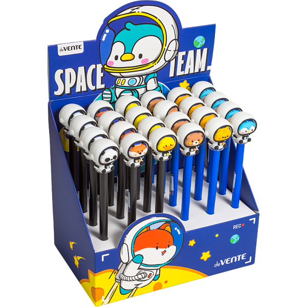 Ручка шариковая 0,7 мм deVENTE. Space Team СИНЯЯ с декор. элем. маслянная чернила ассорти 6 дизайнов