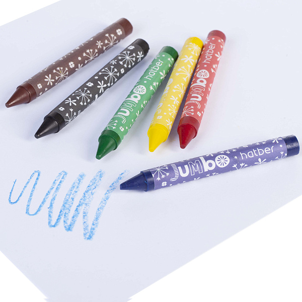 Мелки восковые 6 цв. Hatber "Котенок" JUMBO круглый корпус диаметр 11мм  в карт.кор. с европодвесом