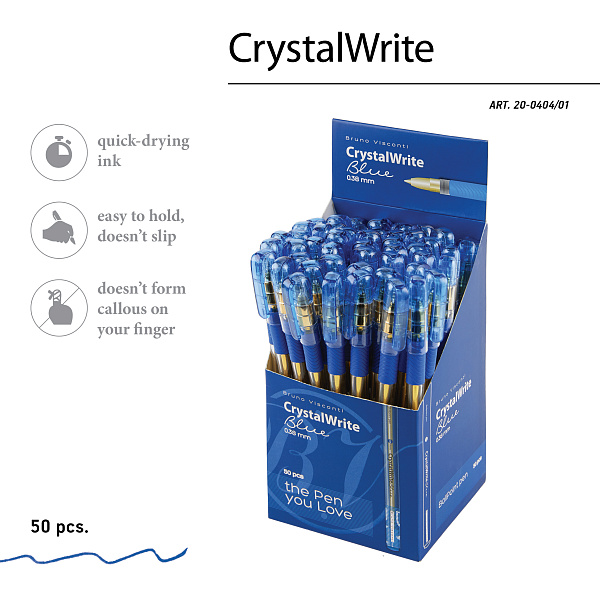 Ручка шариковая 0,38 мм Bruno Visconti "CrystalWrite" СИНЯЯ