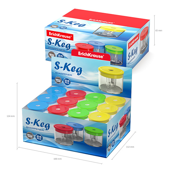 Точилка 1 отв. ErichKrause S-Keg пластик, с контейнером, цвет корпуса ассорти 
