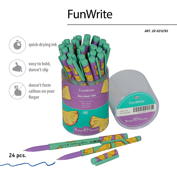 Ручка шариковая 0,5 мм "FunWrite. Fresh & fruity. Ананас" СИНЯЯ
