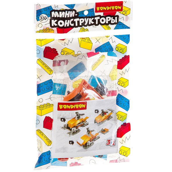 Конструктор-мини BONDIBON, 3в1- транспорт, РАС 15,5х23 см, 6 видов,  арт. M7610.