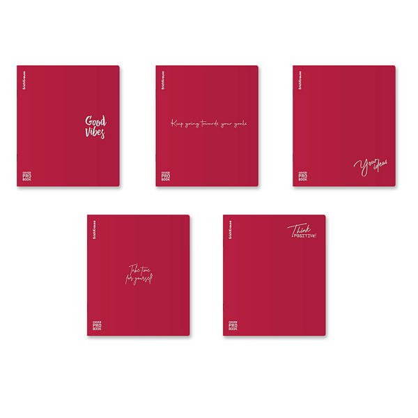 Тетрадь А5+ 48 л. кл. с пластиковой обложкой ErichKrause CoverProBook Words, красный, на скобе, MIX-PACK