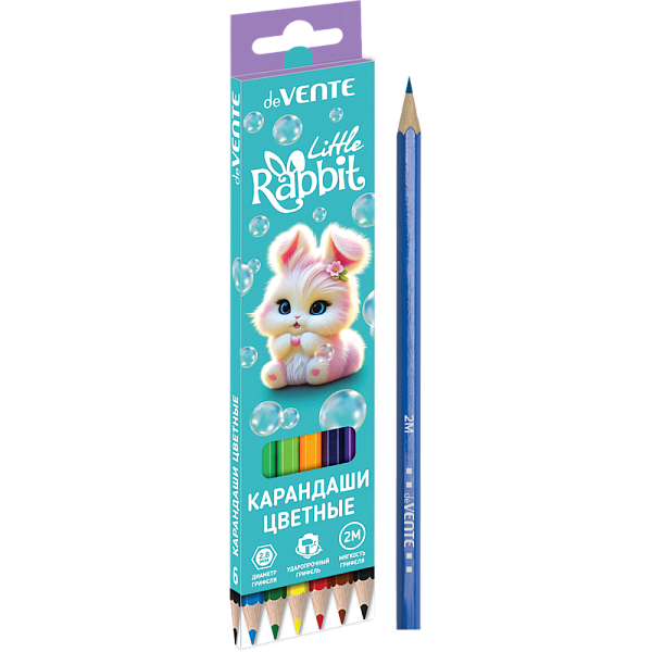 Карандаши 6 цв. "deVENTE. Little Rabbit" 2М, диаметр грифеля 2,8 мм, шестигранные, в картонной коробке