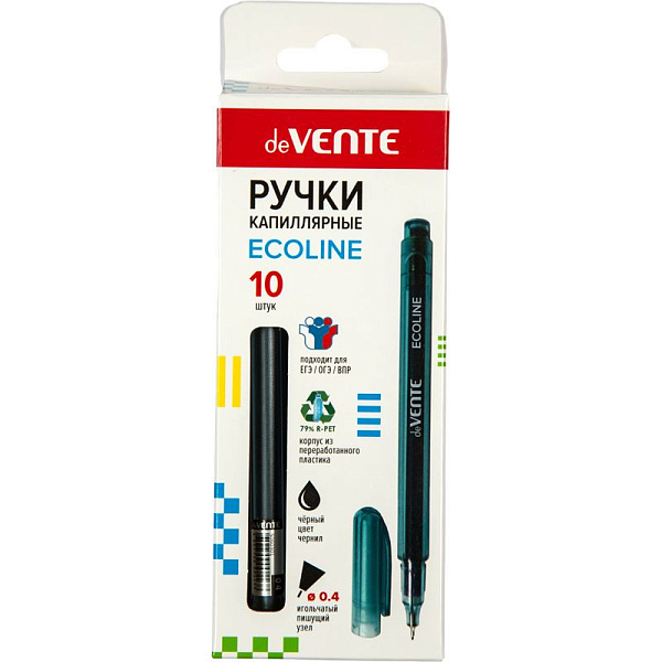Ручка капиллярная d=0,4 мм "Ecoline", круглый корпус, в картонной коробке, чёрная