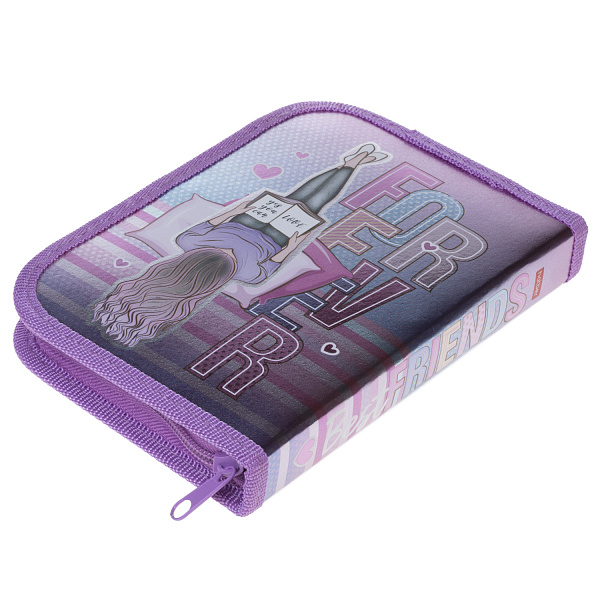 Пенал 1секц.+ств. д/дев. 190*130 Hatber "Best Friends"- с табл.умнож. металлизиров. картон, выб лак