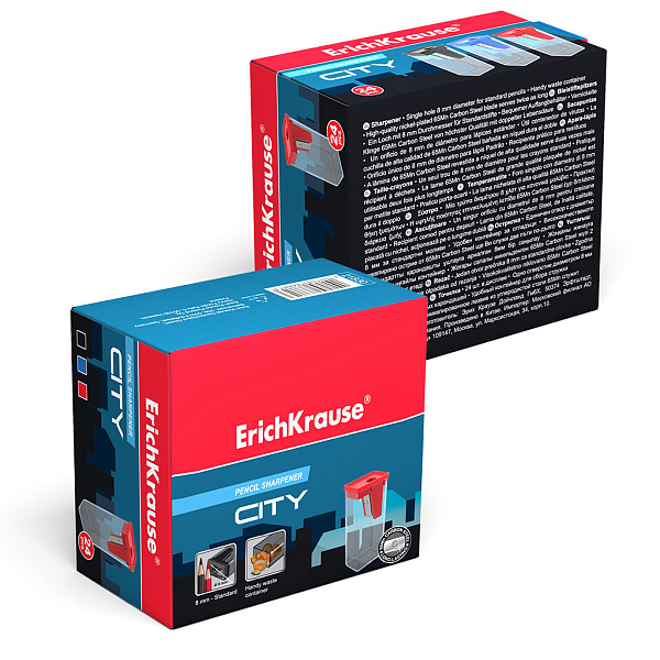 Точилка 1 отв. ErichKrause CITY пластик. Ассорти