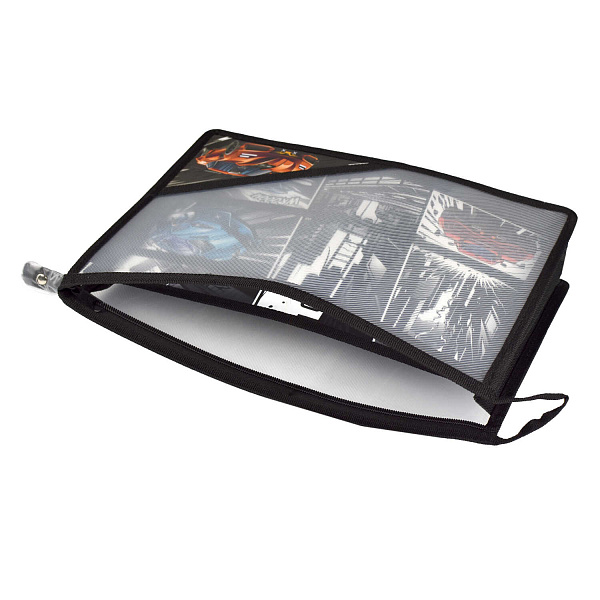 Папка для труда А4 Феникс+ "ГОНКИ" (полипропилен, 33x23 см, 1 отд., молния, внутренний разделитель с эластичными держателями для канцелярских принадл