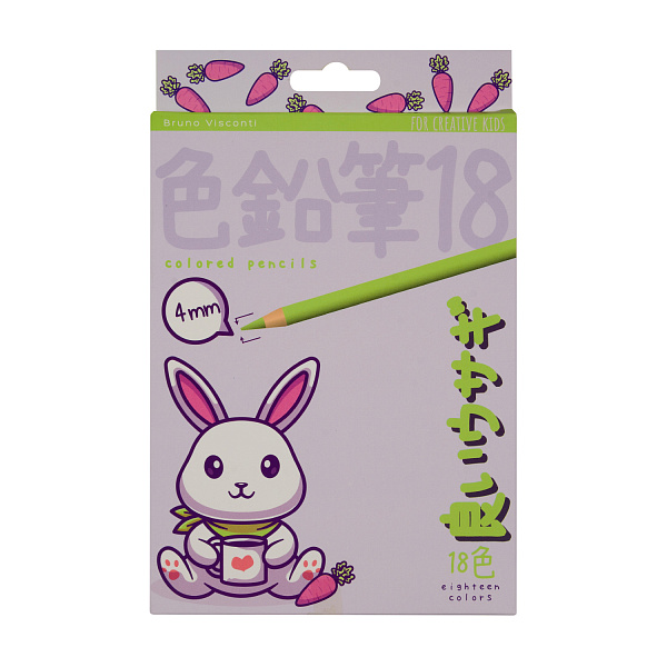 Карандаши 18 цв. "KAWAII ANIMALS" 4,0 ММ, пластиковые 4 ВИДА