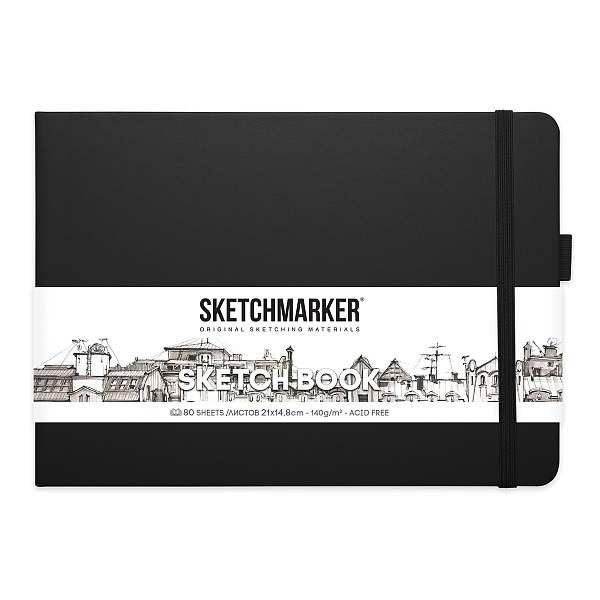 Блокнот для зарисовок Sketchmarker 140г/кв.м 21*14.8см 80л твердая обложка Черный пейзаж