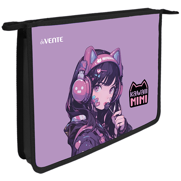 Папка для тетрадей А4 "deVENTE. Kawaii Mimi"(337x243x50 мм) с текст. расширением 5 см, молния сверху