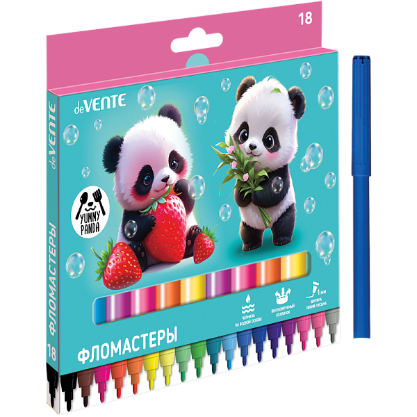 Фломастеры 18 цв. "deVENTE. Yummy Panda" с вентилируемым колпачком, в картонной коробке с подвесом