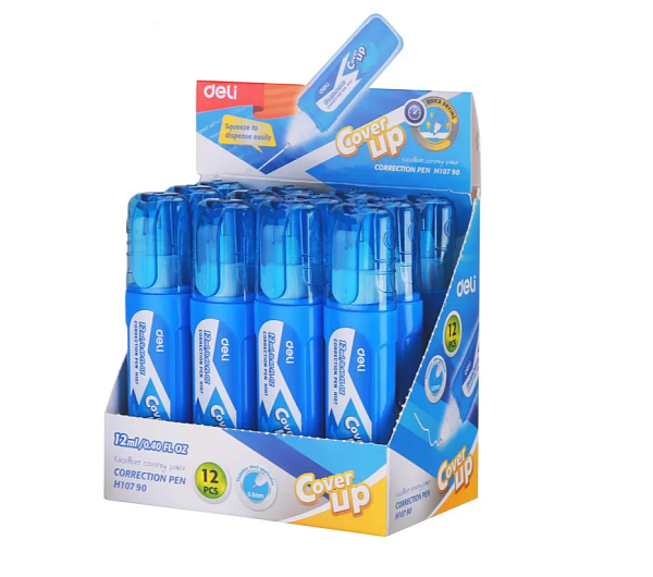 Корректирующая ручка 12 мл Deli голубой корпус белый  дисплей картонный