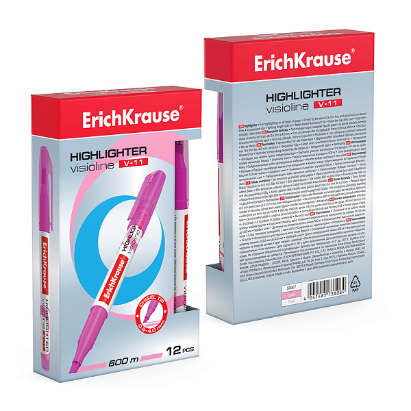 Маркер-текстовыделитель ErichKrause® Visioline V-11, розовый (в коробке )
