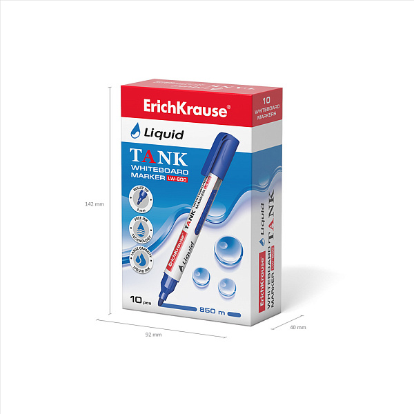 Маркер для досок с жидкими чернилами ErichKrause® Tank LW-600, цвет чернил синий (в коробке по 10 шт.)