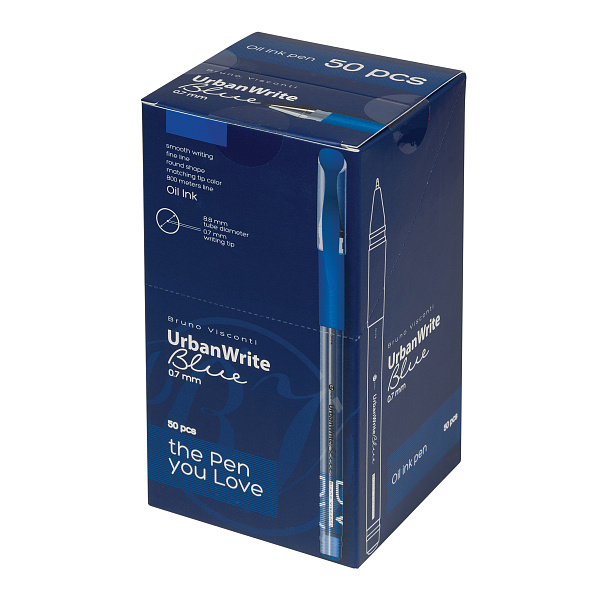 Ручка шариковая 0,7 мм "UrbanWrite" С ЧЕРНИЛАМИ НА МАСЛЯНОЙ ОСНОВЕ СИНЯЯ