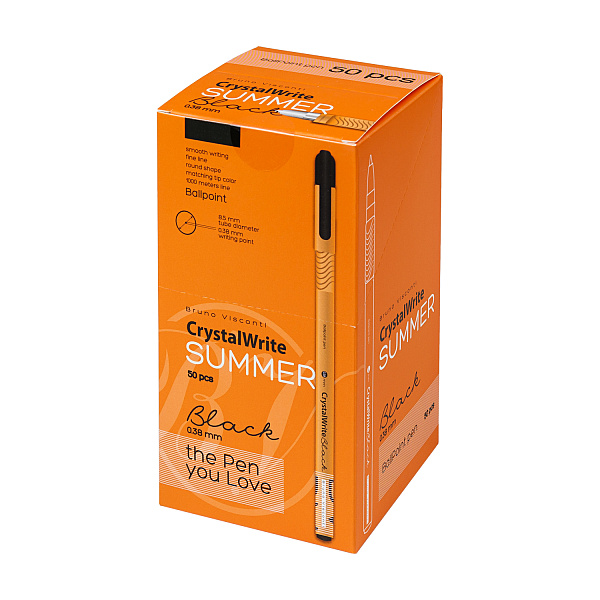 Ручка шариковая 0,38 мм "CrystalWrite.Summer" ЧЕРНАЯ