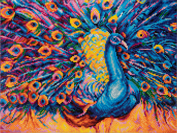 Алмазная мозаика 40*30 "ФРЕЯ" на подрамнике "Яркий павлин"