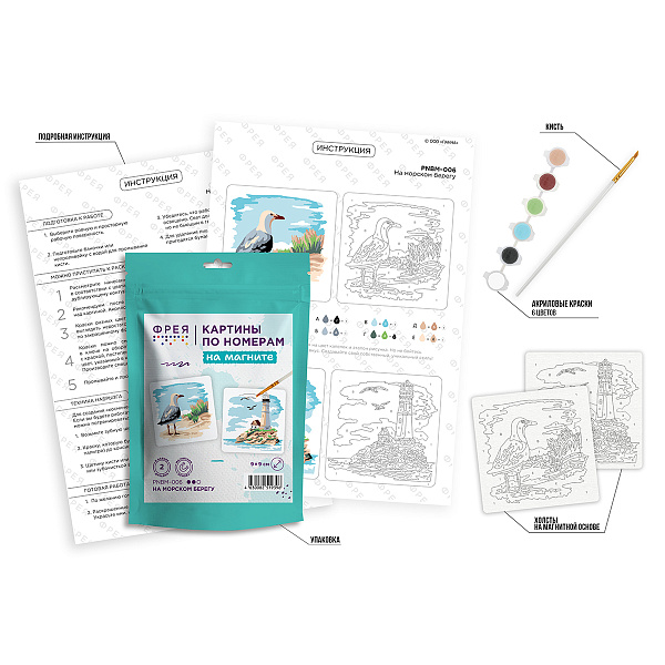 Картина по номерам (на магните) 9 х 9 см "На морском берегу" "ФРЕЯ"
