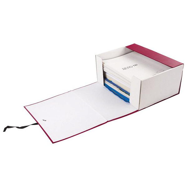 Короб архивный А4, 150мм, INDEX разборный, бумвинил, на 2-х завязках, бордовый