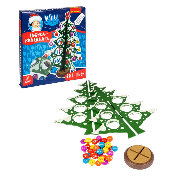Новогодний набор BONDIBON. Деревянная ёлочка-календарь 3D с игрушками", высота 29см
